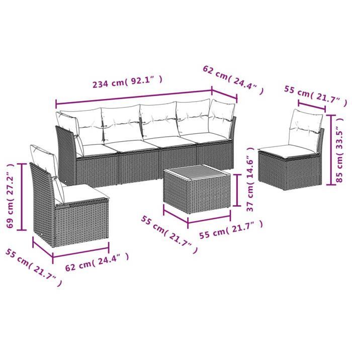 VidaXL Garden Lounge Set with Cushions 7 Pcs Grey Braided Resin 3223554