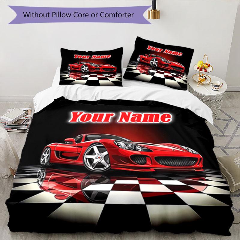 3PC Custom Name Car Art Bedding,soft and breathable,2D Flat Print,room decor.,Poster Three-piece set,Soccer Three-piece set,Art,Poster,Soccer
