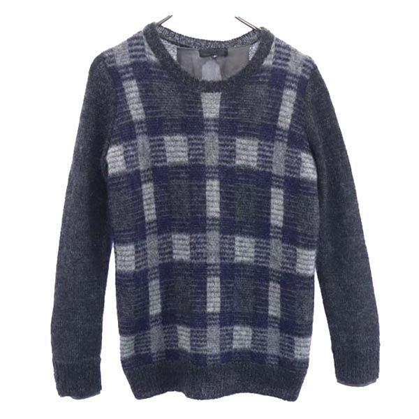 ICB Mohair Blend Check Pattern Long Sleeve Knit S Black Sweater Women Used