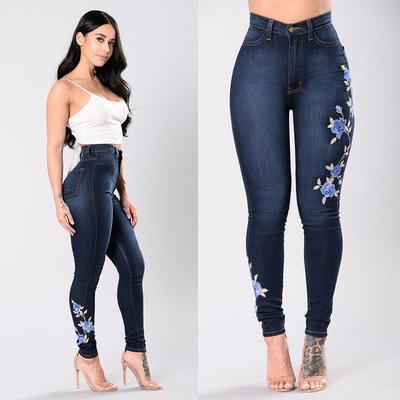 Women's Low-Waist Ripped Embroidered Jeans