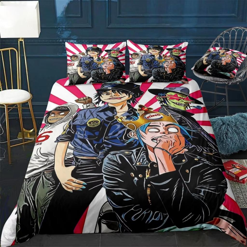 Hip-Hogorillaz Bedding Set,Music Band Gorillaz Duvet Covers Double Bed Twin Size Bedding Quilt Cover Cartoon Children'S For Home