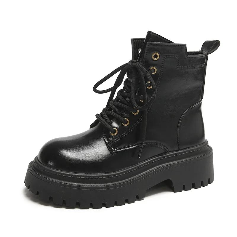 

Модная обувь для женщин 2024 года, высококачественные женские ботинки с боковой молнией, зимние ботинки в британском стиле с круглым носком, короткие, на толстом каблуке 42