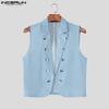 INCERUN 2PCS Two Pieces Men Sleeveless Texture Cropped Waistcoat and Long Straight Pants Sets