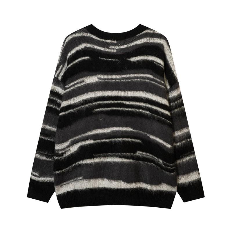 Unisex Oversized Crewneck Sweater Acrylic Blend Warm Streetwear Knit Top With Colorblock Stripes