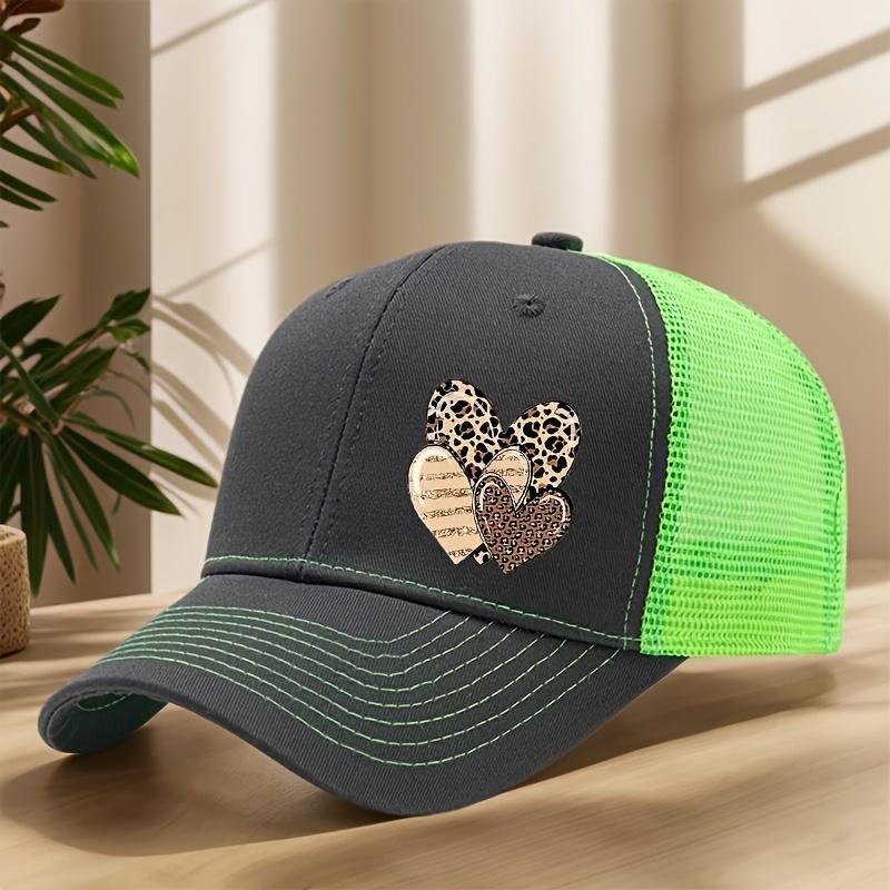Modische Leopard-Herz-Muster-Baseballkappe Modische atmungsaktive Netzkappe Lässig Für den täglichen Sport Outdoor-Hut