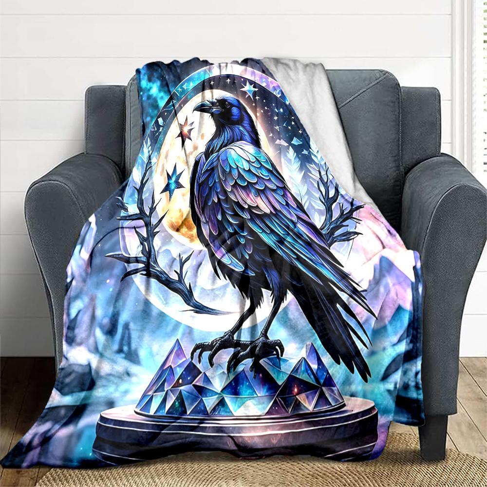 1pc Moon Raven Lightweight Flannel Blanket, Comfortable and Warm Blanket, for Office and Camping Sofa Bed, Livingroom136