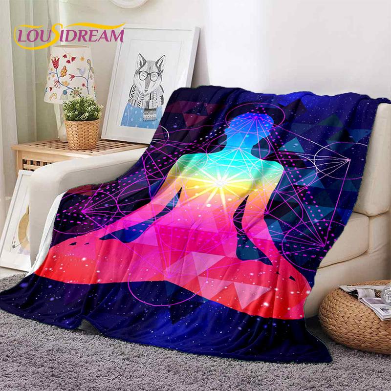 3D Yoga Meditation Rainbow 7 Chakra HD Soft Flannel Blankets,Throw Blanket Comfortable Blanket for Picnic Beds Home Bedroom Gift