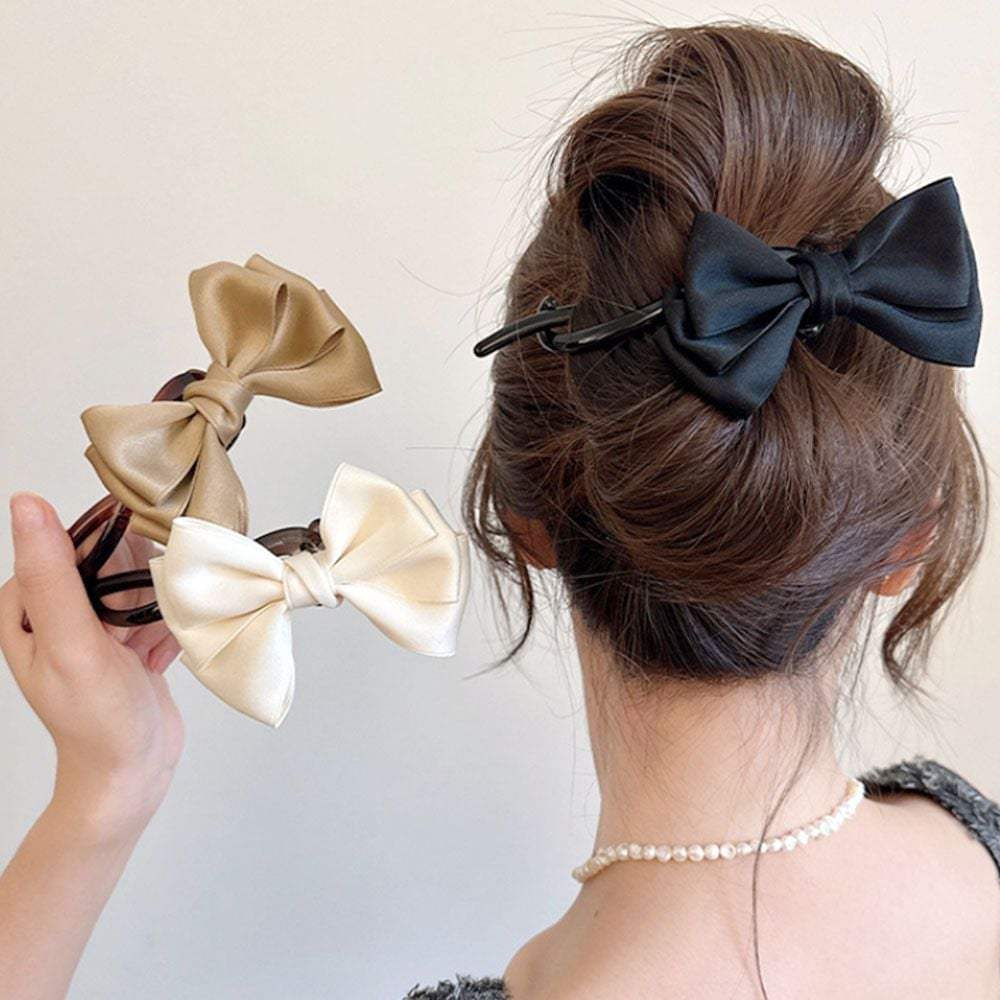 

Silk ribbon updo with thick hair, half-updo, straight pin white