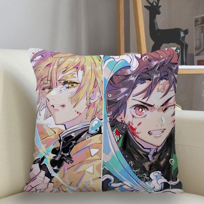 Funda de Almohada 45x45cm Poliéster Demon Slayer Decoración Sofá Funda de Cojín Funda de Almohada Decoración Hogar
