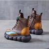 Autumn Mixed Color Shoes Women Boot  Fashion Round Toe Lace Up Retro Handmade Casual Platform Ankle Boots Ladies Short Boots