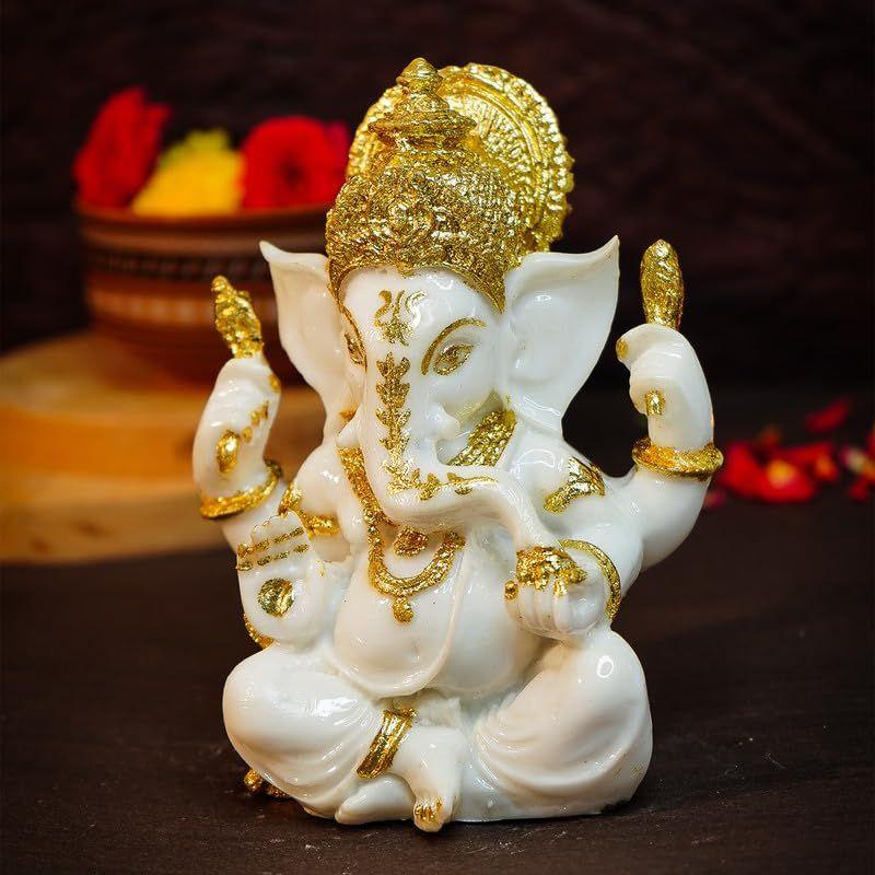 Aura Series Marble Dust Ganesha Idol (5 Inch) | Ganesh Murti for Pooja Room, Home Decor, Office Desk | Resin Vinayagar Statue for Diwali Puja |