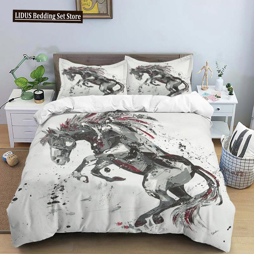 Pferde HD-Druck Bettwäscheset Doppelbett Jungenbett Bettbezüge Kissenbezüge Bettdecke Bettwäscheset Teenager Kingsize Bettwäscheset