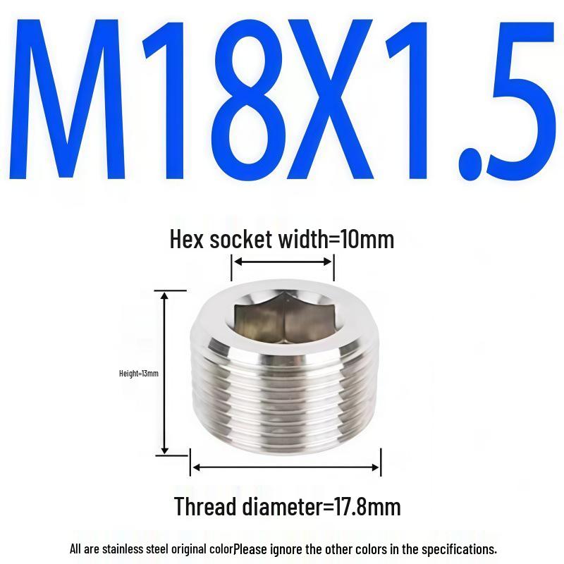 304 Stainless Steel Hex Socket Pipe Plug, Threaded Blind Plug, Oil Plug, Throat Plug In Sizes: 1/8", 1/4", 3/8", 1/2", 3/4".
