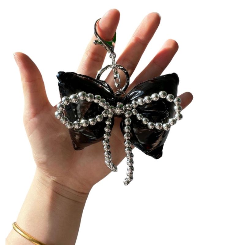 Elegant Beaded Bowknot Keychain Women Wristlet Purse Charm Handmade Jewelry Accessory Suitable for Bags and Phones чёрный