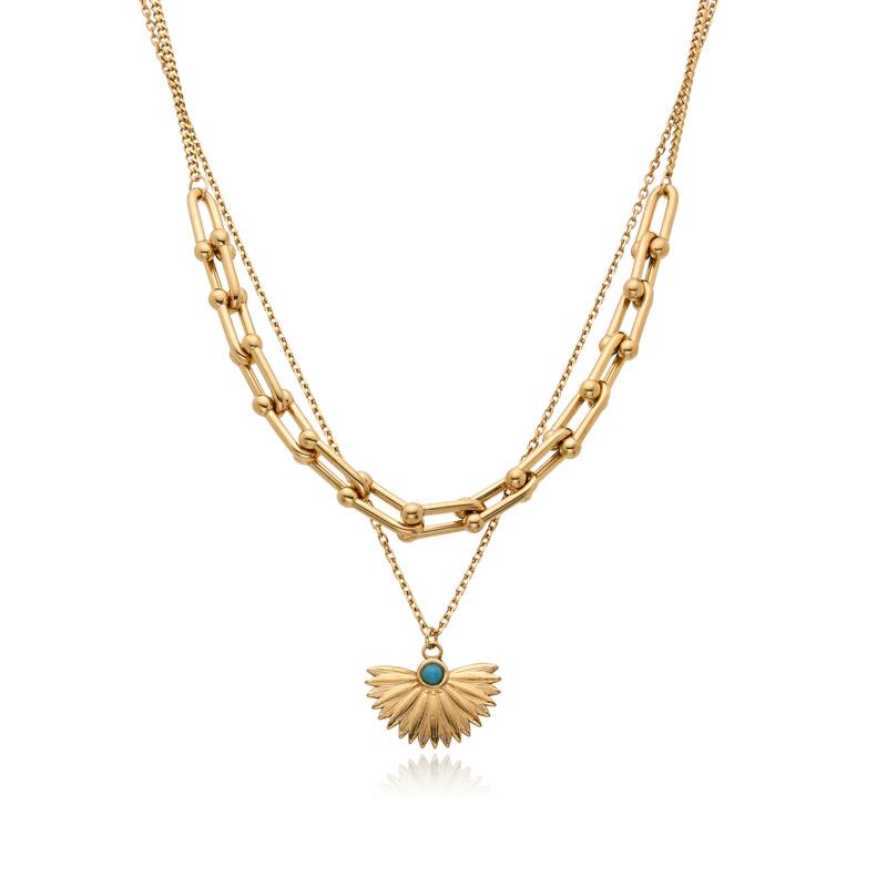 

Double Layer Design Stainless Steel Heart Butterfly Cross Pendant Necklace for Women Collarbone Chain Folding Jewelry 45cm