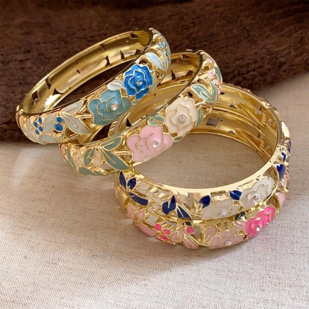 Bracelet Jonc Fleur Chinoise Émaillée Bracelet de Main Traditionnel pour Femme Cadeaux pour Femme Fille