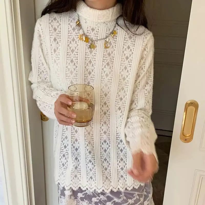 

Lace and Gentle and Versatile Oril Design Sweet White Story Long Sleeved Base Shirt with OneSize бежевий