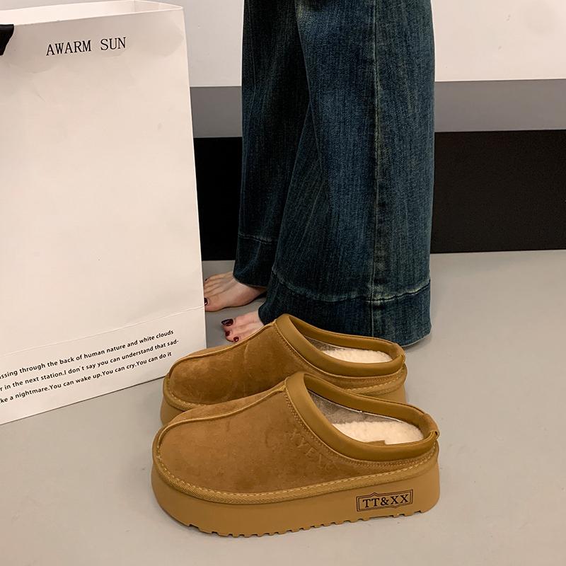 

Fashion Platform-soled Women s Outward Wear 2025 New Autumn and Winter Baotou Half-drag One-foot Slip Thermal Retro Cotton Drag 40