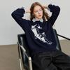 Chuyu Women's Cat Jacquard Round Neck Sweater