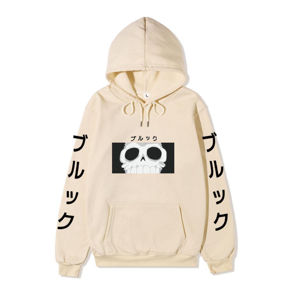 One Piece Blackbeard Hoodie, Skull Print Long Sleeve Pullover Hooded Sweatshirt Anime Streetwear With Sleeve Japanese Letter Print