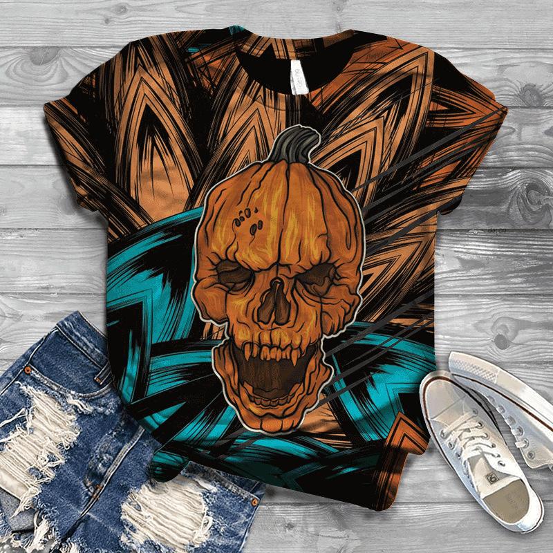 

Summer Round Neck 3D Funny Skull Print Top Fashionable Casual Short Sleeved Men s T-shirts XS