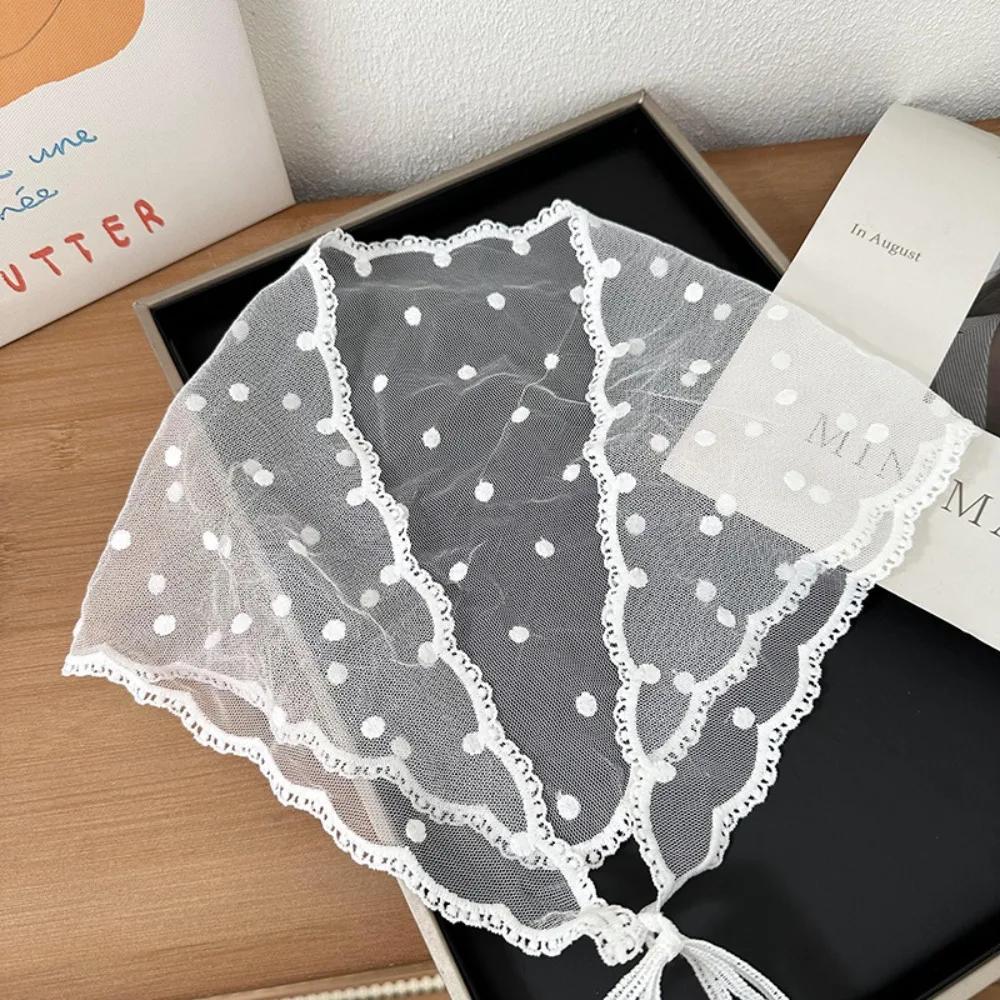 White Woven Floral Lace Hair Scarf Wraps Women Retro Breathable Retro Lace Hair Accessories Sweet Print Hair Bandana