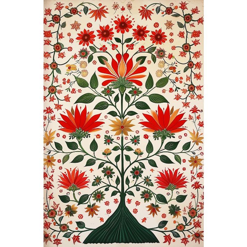 Vintage Indian Folk Art Tree of Life Lotus Floral Canvas Painting  Persian Pattern Wall Decor Poster for Home Room