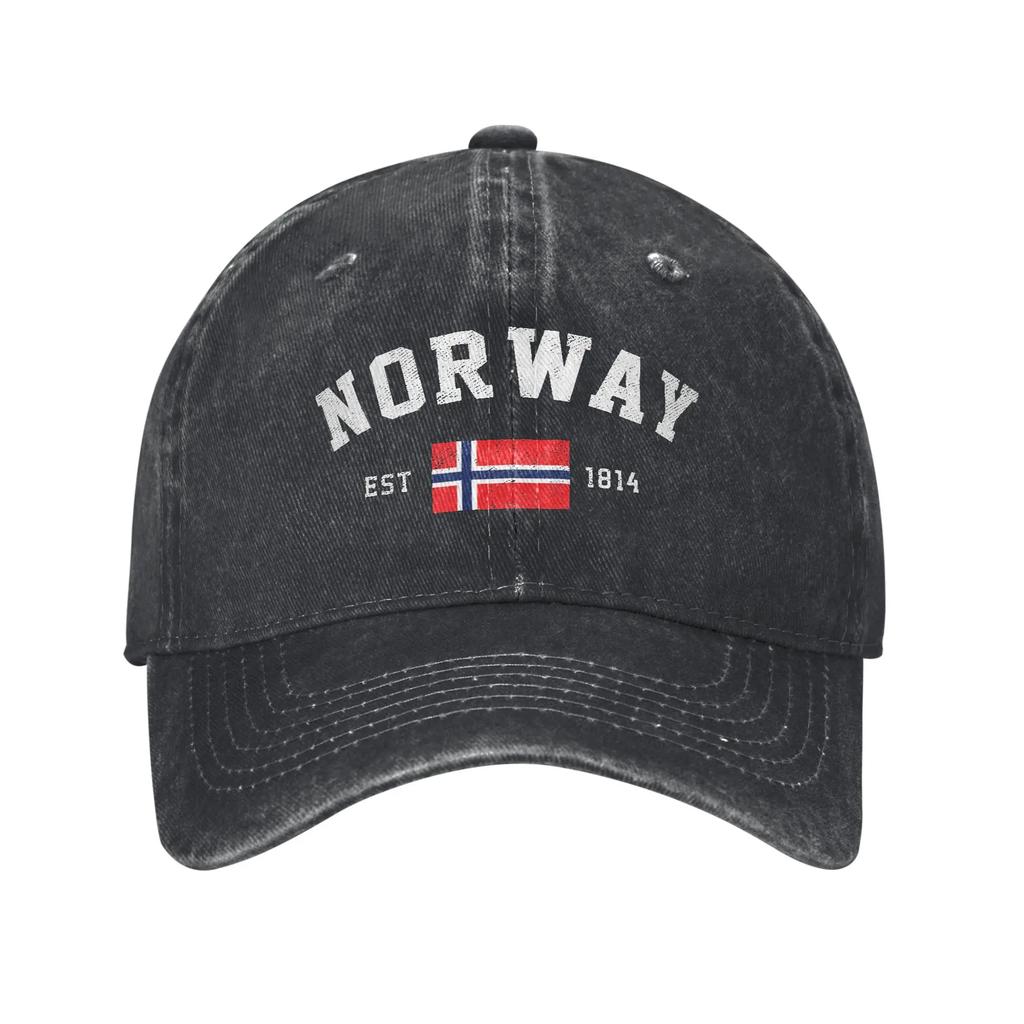 Vintage Norwegen Est. 1814 Norwegische Flagge Baseballkappe für Herren Damen Used-Denim Kopfbedeckung Outdoor Sommerhüte Kappe