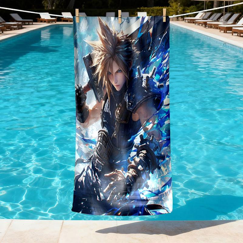 Final Fantasy Spausdintas Paplūdimio Rankšluostis, Minkštas, Lengvas. Namų voniai, SPA, baseinui, jogai, banglenčių sportui, stovyklavimui, dovana šeimai, draugui