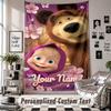 Wall Hanging Tapestry With Custom Name & Text, Masha and the Bear Decorative Tapestry For Bedroom