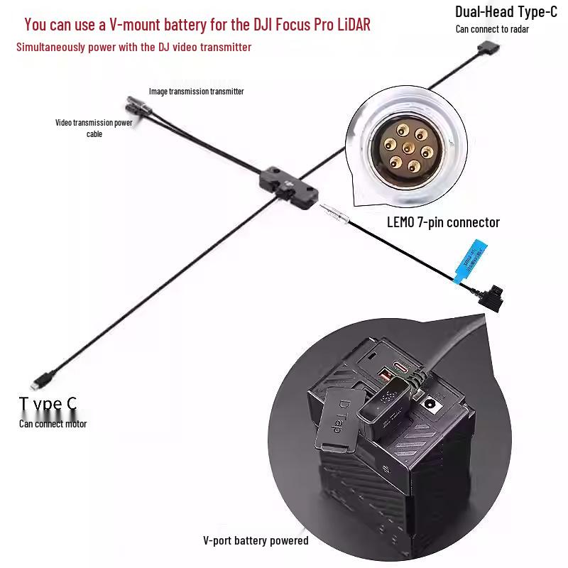 7-Pin Iron DTAP to DJI Focus Pro LiDAR Cable, Lemo 7