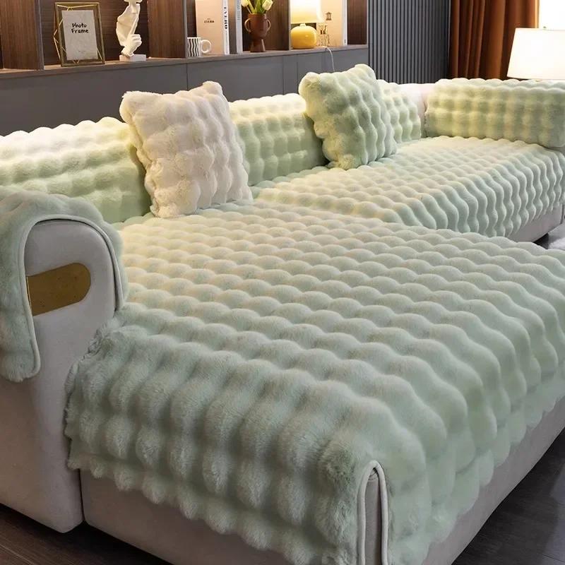 

Подушка для дивана Winter Rabbit Plush, скандинавский минималистский утолщенный плюшевый чехол для сиденья, высококачественный зимний противоскользящий кожаный чехол для дивана 70x70cm 1pcs