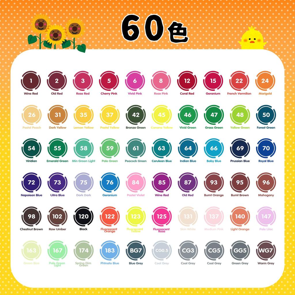 Illustration Marker Set with Free Alcohol Markers for and Manga Brush Type 60-Color App, Adults, Kids, Artists,