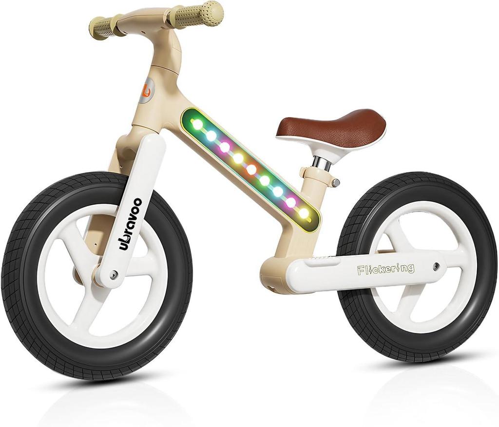 Ubravoo Rower dziecięcy Fit in Joy, 30CM/12 cali, lekki, nylonowy rower dziecięcy z ramą oświetleniową LED, rower treningowy bez pedałów dla dzieci w wieku od 3 do 7 lat