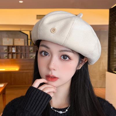 Damen Baskenmützen für Herbst und Winter Japanischer Stil Malermützen, die das Gesicht klein aussehen lassen und vielseitig sind Großer Kopf Kürbisknospenmütze