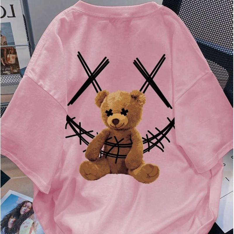 New Summer Men's Fashion T-shirt Cartoon Bear Smiling Face Printed Men's T-shirt Top