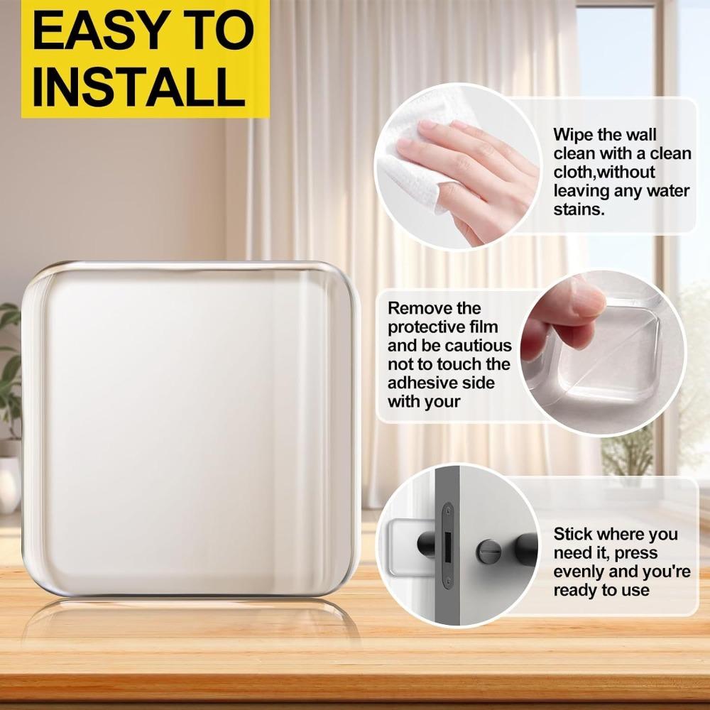 6Pcs/Set Round Square Door Handle Protection Pads Transparent Reusable Door Stoppers Wall Protecion Thickened Self-Adhesive