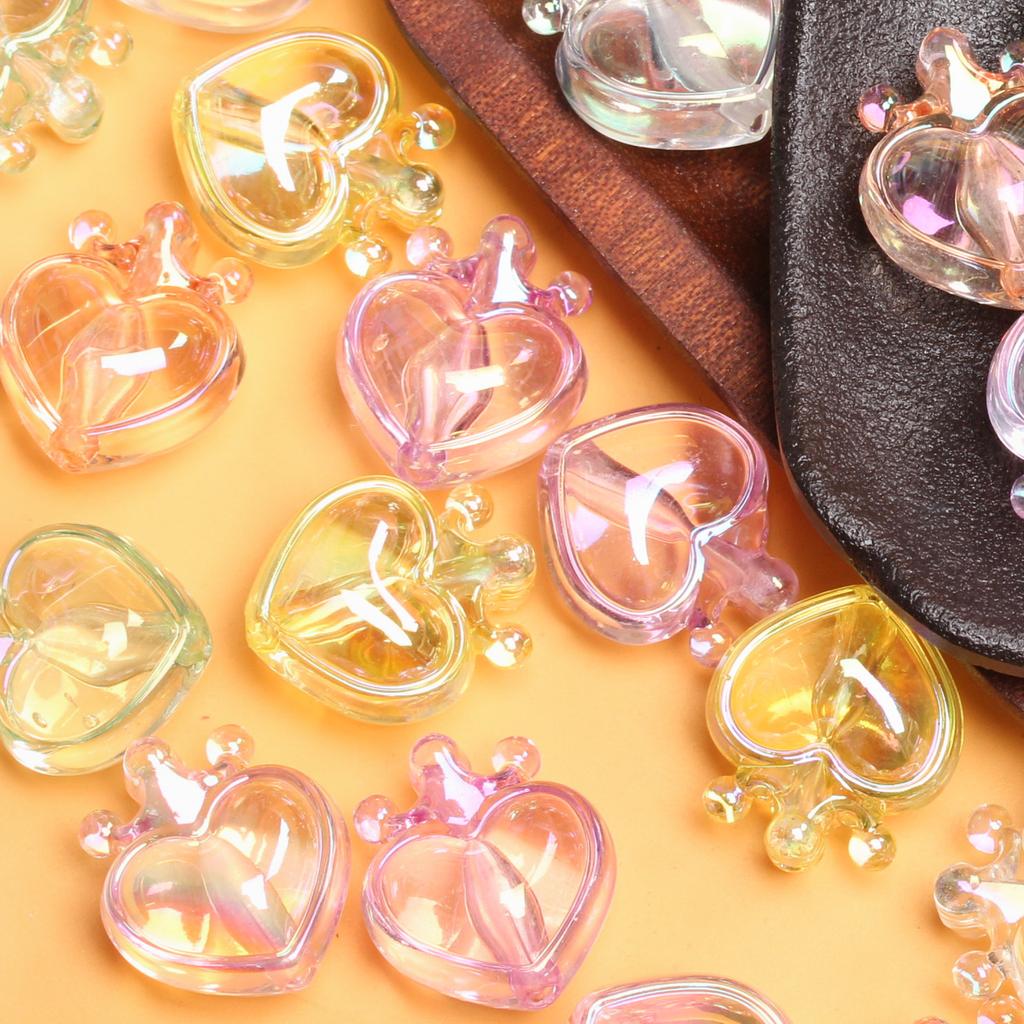 5pcs UV Plated Dazzle Transparent Vertical Hole Crown Peach Heart Loose Beads Fashion Pendant DIY Handmade Materials Jewelry Accessories