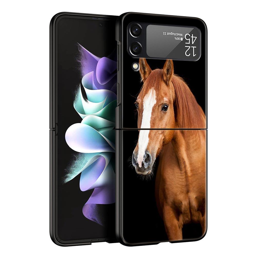Animal Horse Phone Case For Samsung Galaxy Z Flip 6 5 4 3 Shell For Samsung Z Flip3 Flip4 Flip5 Flip6 Black Hard PC Cover