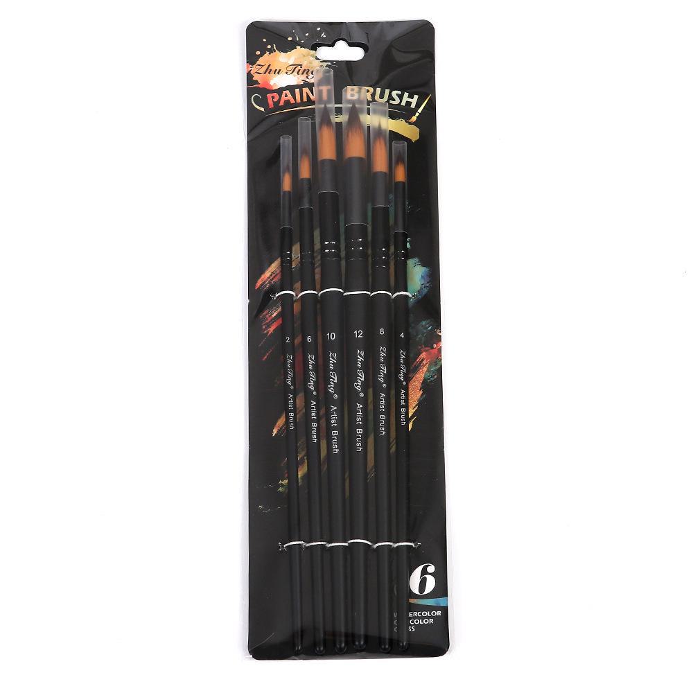 Set de 6 perii de păr din nailon pentru studenții de artă transfrontalieri - Perfect pentru pictură DIY, acuarelă, pictură acrilică și pictură în ulei.