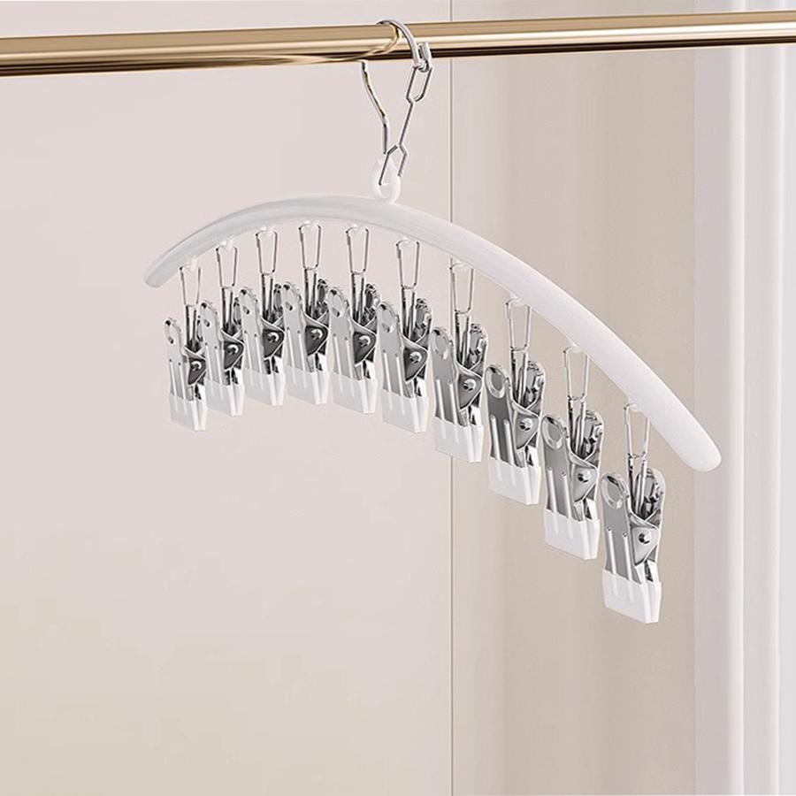 1/2/3pcs Clothes Hanger with 10 Clips Laundry Drying Rack Clothes Drying Rack Stainless Steel Sock Hangers Windproof Clip