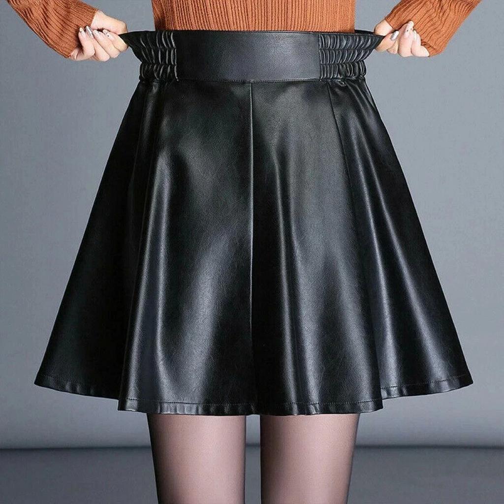 Lambskin Flare Stylish Women's Skirt Black Handmade Leather Genuine Party Wear