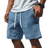 Mens Solid Color Waffle Drawstring Pockets Casual Straight Summer Shorts