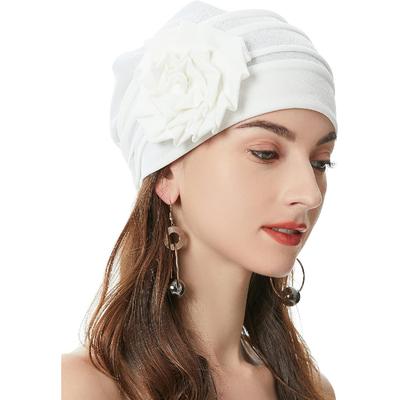 Damen Turban Beanie Mütze mit Blume Chemo Kopfbedeckung Elastisches Kopfwickeltuch Mütze