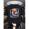 European Size LA Afterglow Men'S Casual Digital Print T-Shirt - Made Of, Featuring a Round Neck, Short Sleeves, Street Hip-Hop Style