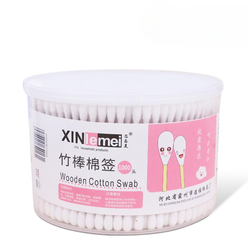 Small Cotton Swabs Disposable Double-ended Bamboo and Wooden Sticks Ear Cleaning Sticks Large Round Boxes