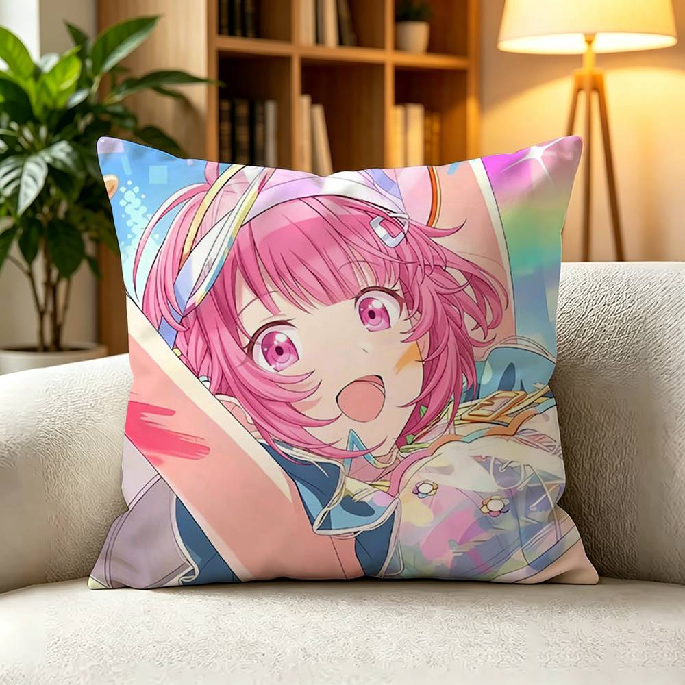 Emu Otori WonderlandsShowtime Cute Pink Anime Square DoubleSided printed Pillow Case Bedroom Bedside Pillow Sofa Cushion Cover
