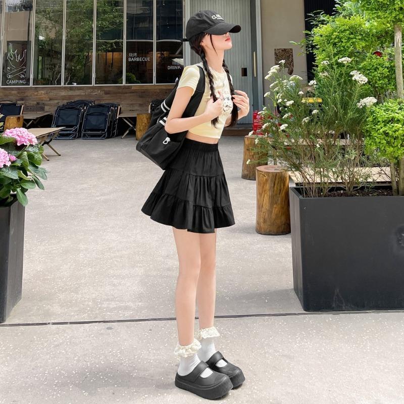 White Pleated Skirt Cake Skirt Women's Summer New Word Skirt High Waist Ballet Style Sweet Short Skirt