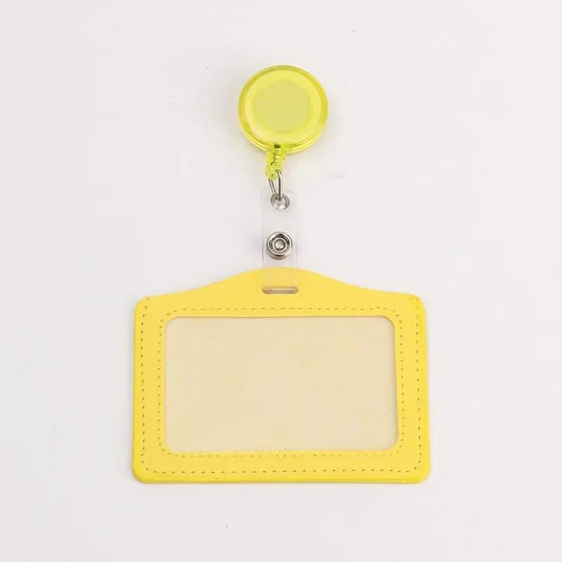 Women Men Student Retractable Badge Reel ID Card Holder Cover Case Nurse Badge Lanyards Fashion PU Leather Card Holders Set