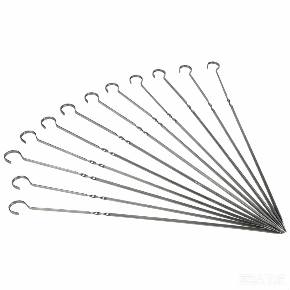 12PCS Flat Blade BBQ Skewers Hooked Handle Grill Skewers Kabob Sticks Vegetable Skewering